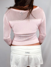 Valentino 2010s Pale Pink Silk Knit 3/4 Sleeve Top - S/M