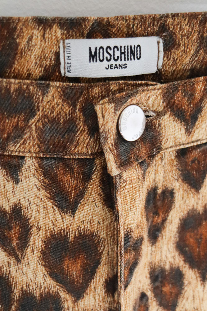 Moschino Jeans 2000s Leopard Heart Print Flare Jeans – W26/27