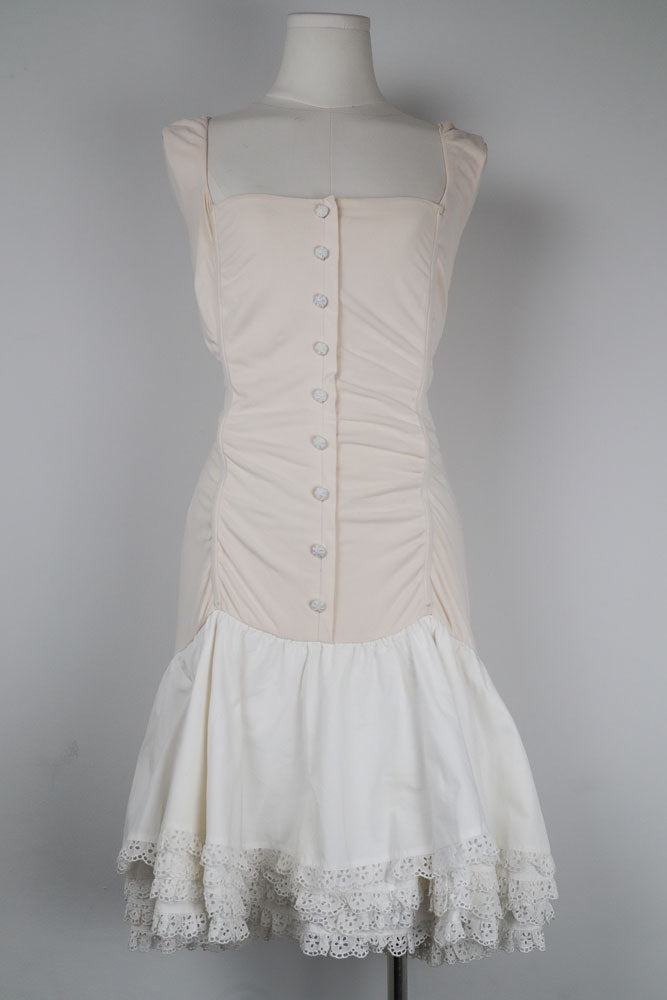 Blumarine Folies 2000s Cream Ruched Bodysuit Eyelet Ruffle Mini Dress Sourced by Scottie Blumarine Folies 2000s Cream Ruched Bodysuit Eyelet Ruffle Mini Dress Sourced by Scottie