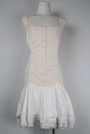 Blumarine Folies 2000s Cream Ruched Bodysuit Eyelet Ruffle Mini Dress – M/L