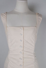 Blumarine Folies 2000s Cream Ruched Bodysuit Eyelet Ruffle Mini Dress – M/L
