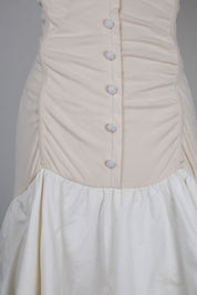 Blumarine Folies 2000s Cream Ruched Bodysuit Eyelet Ruffle Mini Dress – M/L