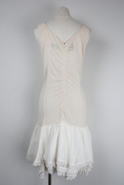 Blumarine Folies 2000s Cream Ruched Bodysuit Eyelet Ruffle Mini Dress – M/L