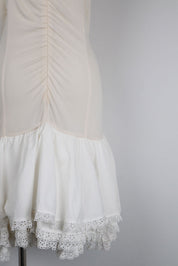 Blumarine Folies 2000s Cream Ruched Bodysuit Eyelet Ruffle Mini Dress – M/L