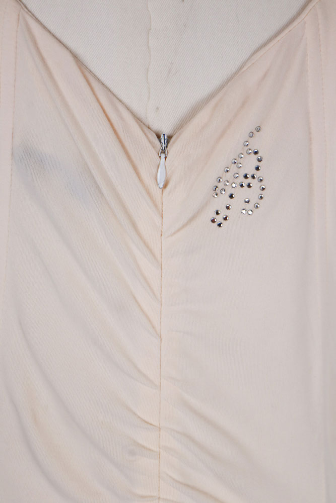 Blumarine Folies 2000s Cream Ruched Bodysuit Eyelet Ruffle Mini Dress – M/L