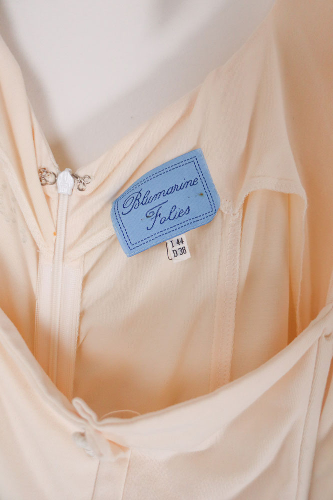 Blumarine Folies 2000s Cream Ruched Bodysuit Eyelet Ruffle Mini Dress – M/L