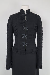 Luisa Spagnoli Black Silk Ruched Bow Jacket –  S