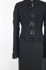 Luisa Spagnoli Black Silk Ruched Bow Jacket –  S