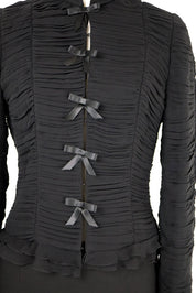 Luisa Spagnoli Black Silk Ruched Bow Jacket –  S