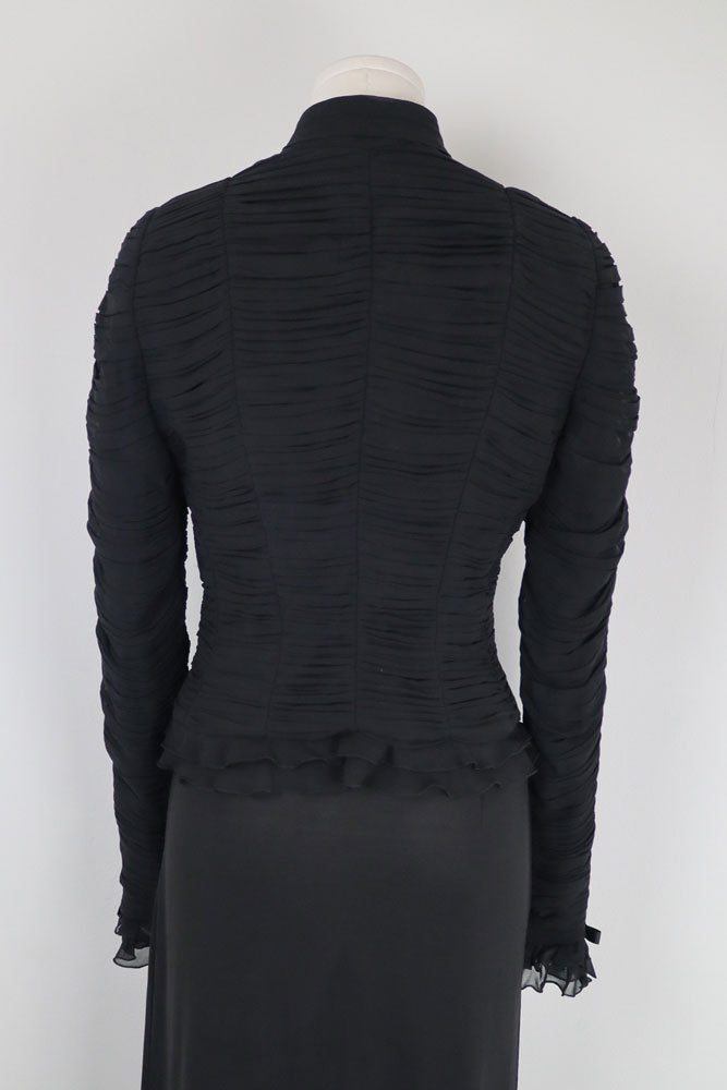 Luisa Spagnoli Black Silk Ruched Bow Jacket –  S