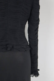 Luisa Spagnoli Black Silk Ruched Bow Jacket –  S
