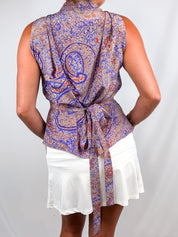 Etro 2000s Purple Paisley Print Silk Cowl Neck Top - S/M