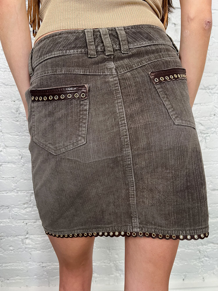 Moschino 2000s Brown Corduroy Mini Skirt with Belt