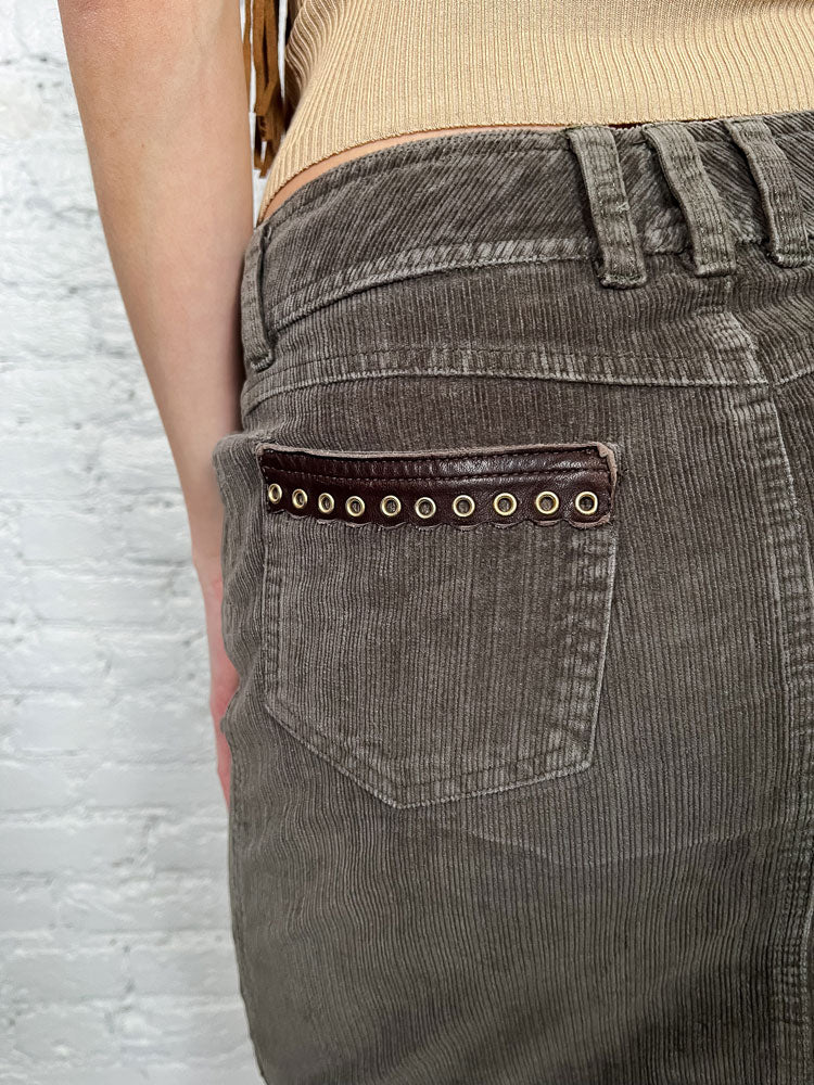 Moschino 2000s Brown Corduroy Mini Skirt with Belt