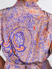 Etro 2000s Purple Paisley Print Silk Cowl Neck Top - S/M