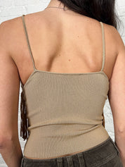 Blumarine 2000s Tan Suede Fringe Cami