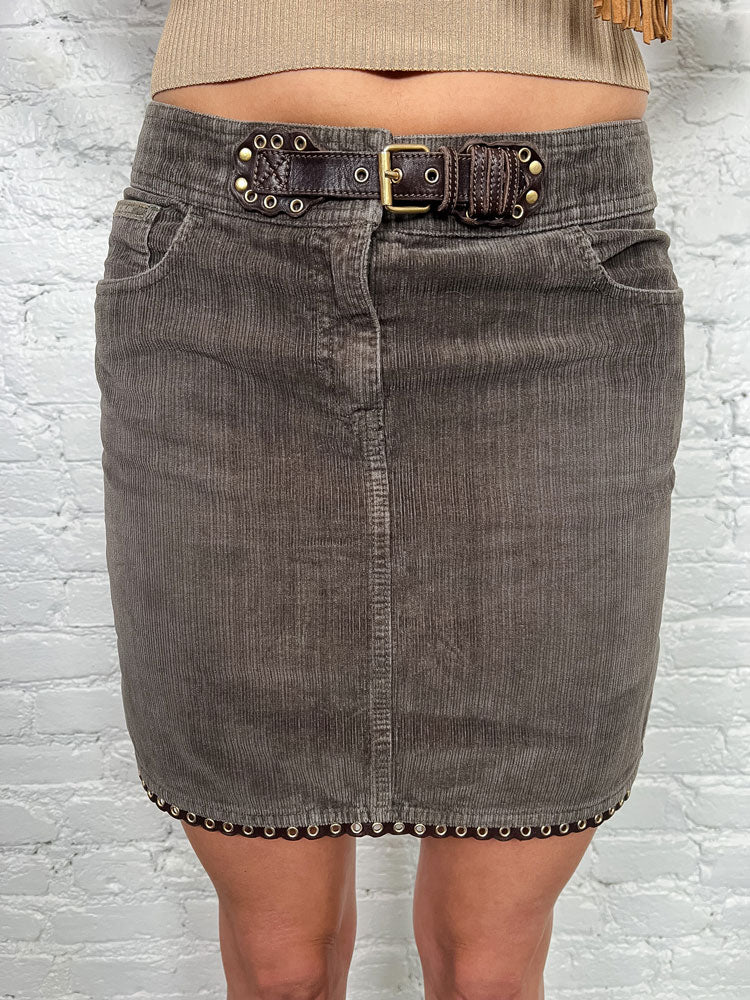 Moschino 2000s Brown Corduroy Mini Skirt with Belt