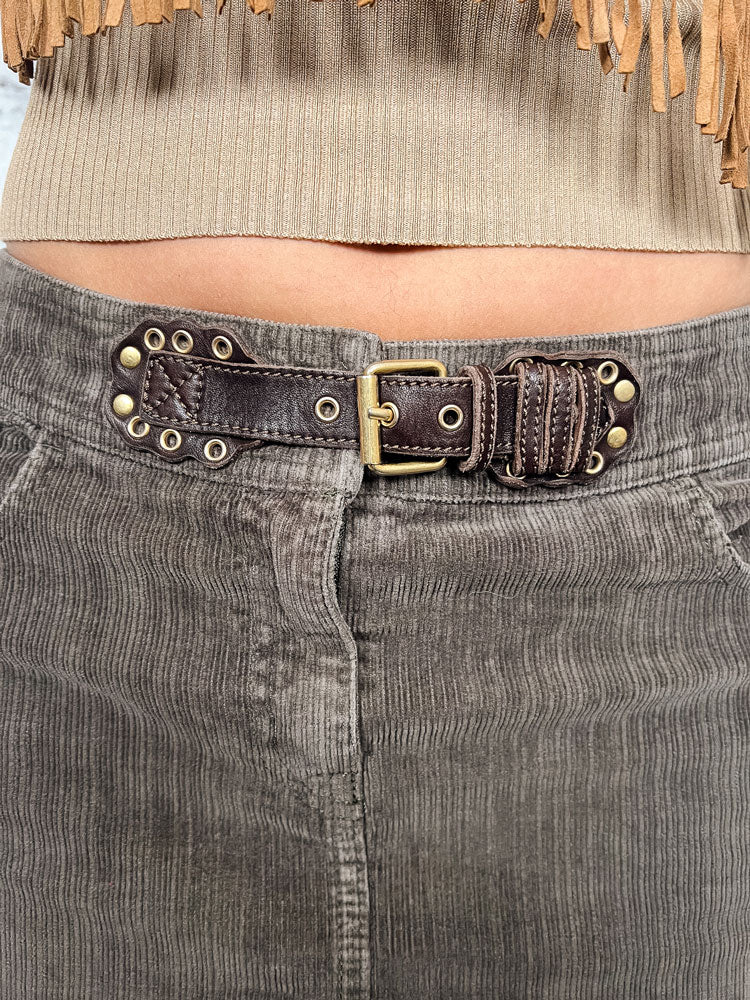 Moschino 2000s Brown Corduroy Mini Skirt with Belt