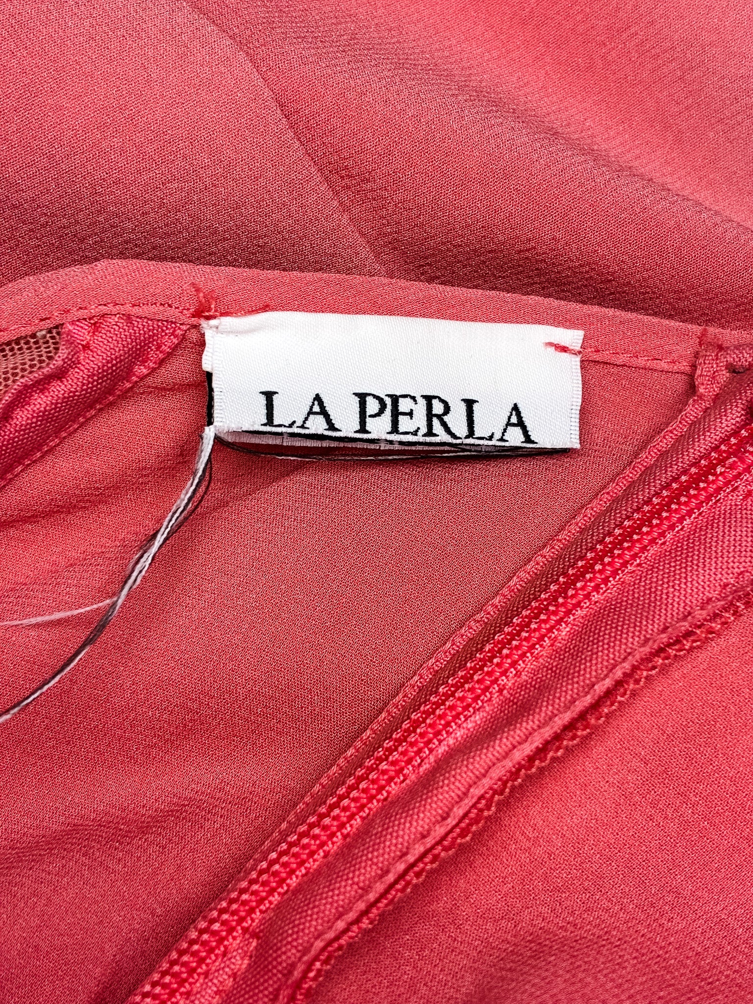 La Perla 2000s Coral Silk Draped Halter Maxi Dress - S/M