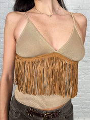 Blumarine 2000s Tan Suede Fringe Cami