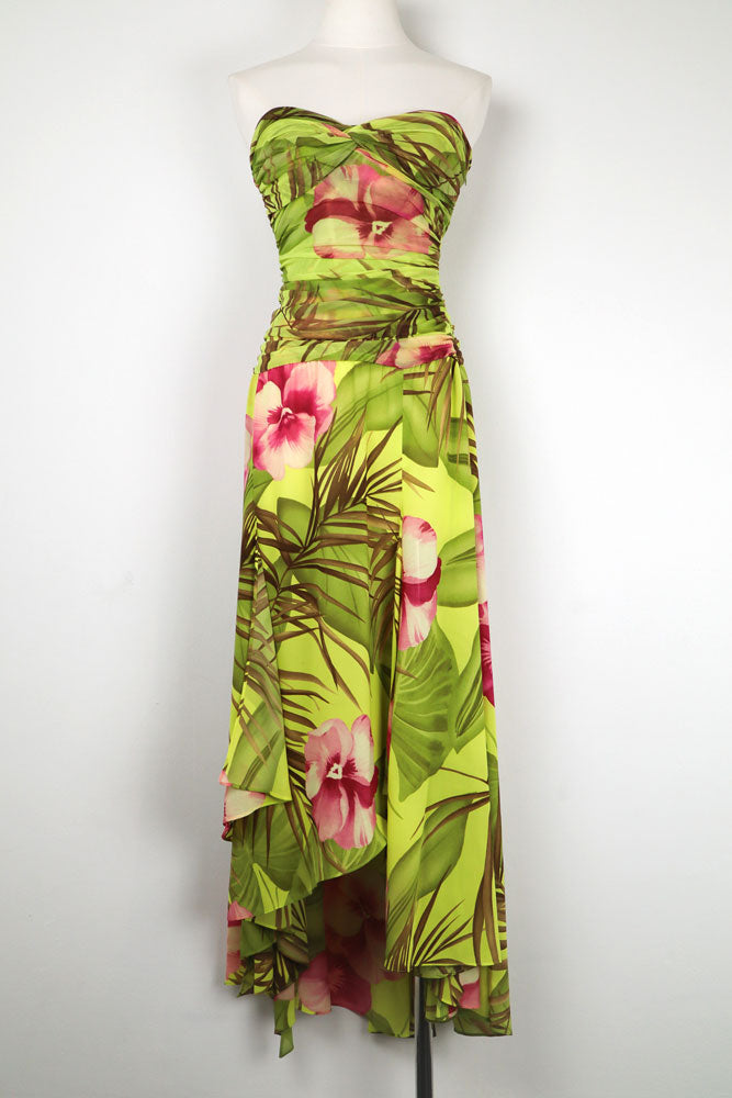 Gai Mattiolo 2000s Tropical Print Strapless Dress and Shawl – S
