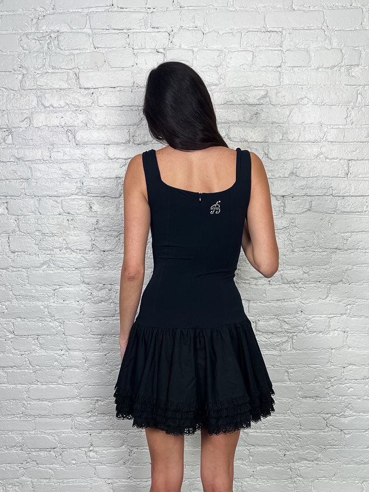 Blumarine Folies 2000s Black Mini Dress with Ruffled Hem