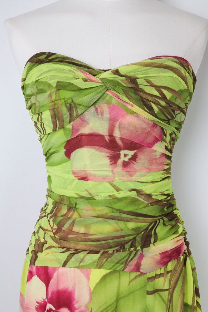 Gai Mattiolo 2000s Tropical Print Strapless Dress and Shawl – S