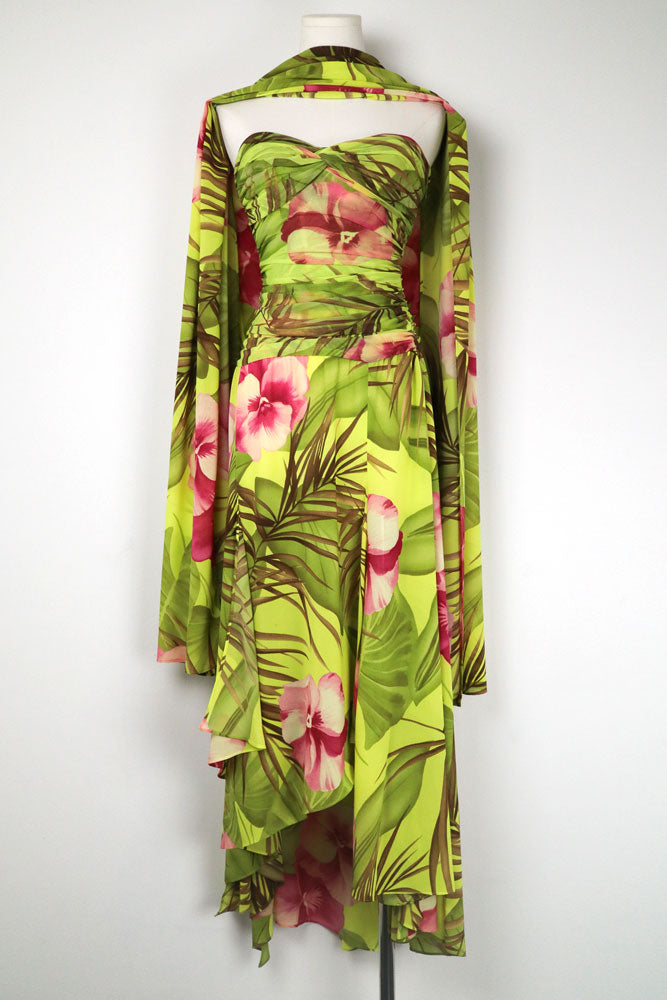 Gai Mattiolo 2000s Tropical Print Strapless Dress and Shawl – S
