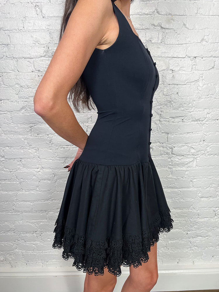 Blumarine Folies 2000s Black Mini Dress with Ruffled Hem