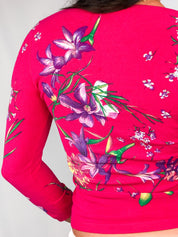 Blumarine 2000s Fuchsia Floral Ruffle Placket Top - S/M