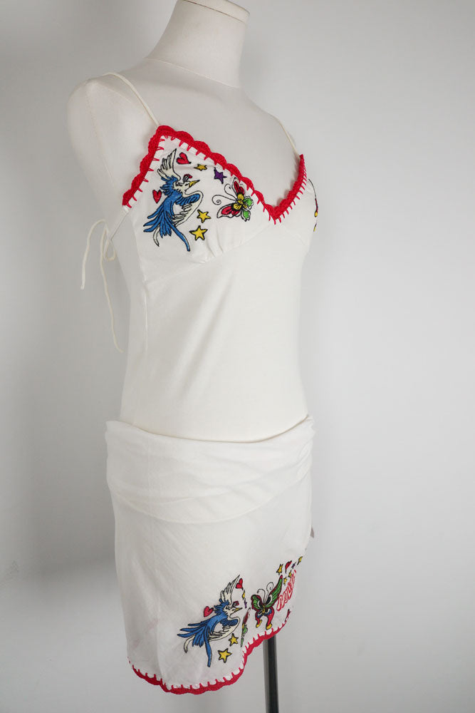 Nolita Underwater Y2K Embroidered Tank and Sarong Set – S