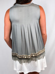 Coast 2000s Silver Beaded Fringe Cowl-Neck Top - S/M