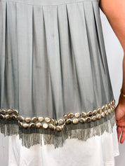 Coast 2000s Silver Beaded Fringe Cowl-Neck Top - S/M