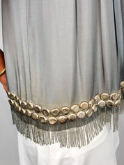 Coast 2000s Silver Beaded Fringe Cowl-Neck Top - S/M