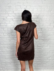 Escada 2000s Faux Leather Brown Mini Dress