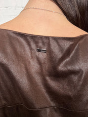 Escada 2000s Faux Leather Brown Mini Dress