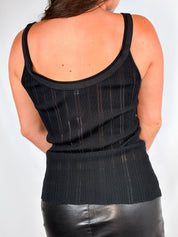 Dolce & Gabbana 2000s Black Ribbed Knit DG Bow Tank - M/L