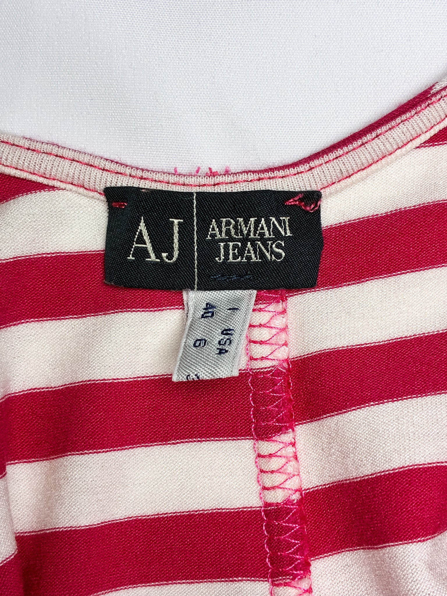 Armani Jeans 2000s Fuchsia & White Striped Bodycon Midi Dress - XS-L