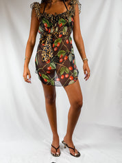 John Galliano F/W 2003 Cherry Leopard Silk Babydoll Mini Dress – XS/S
