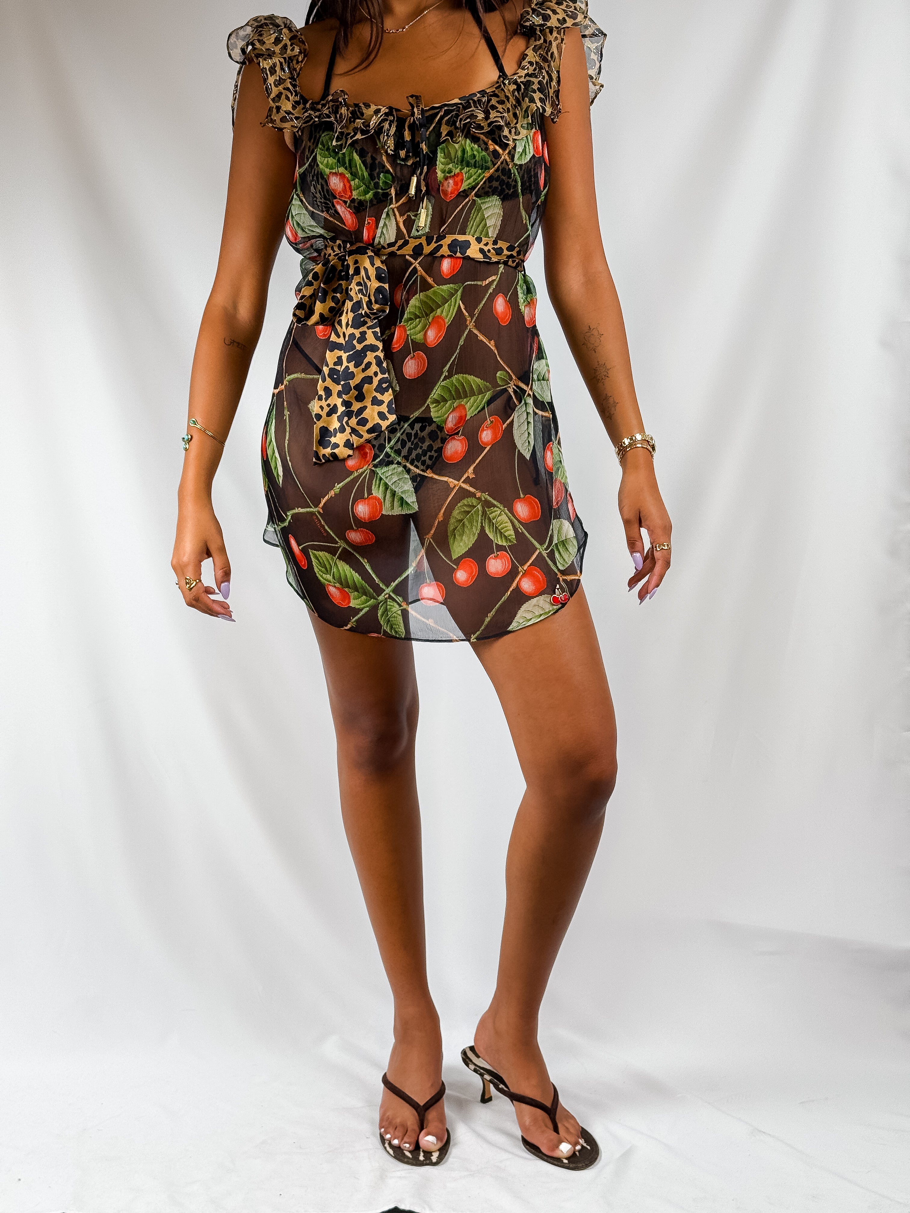 John Galliano F/W 2003 Cherry Leopard Silk Babydoll Mini Dress – XS/S