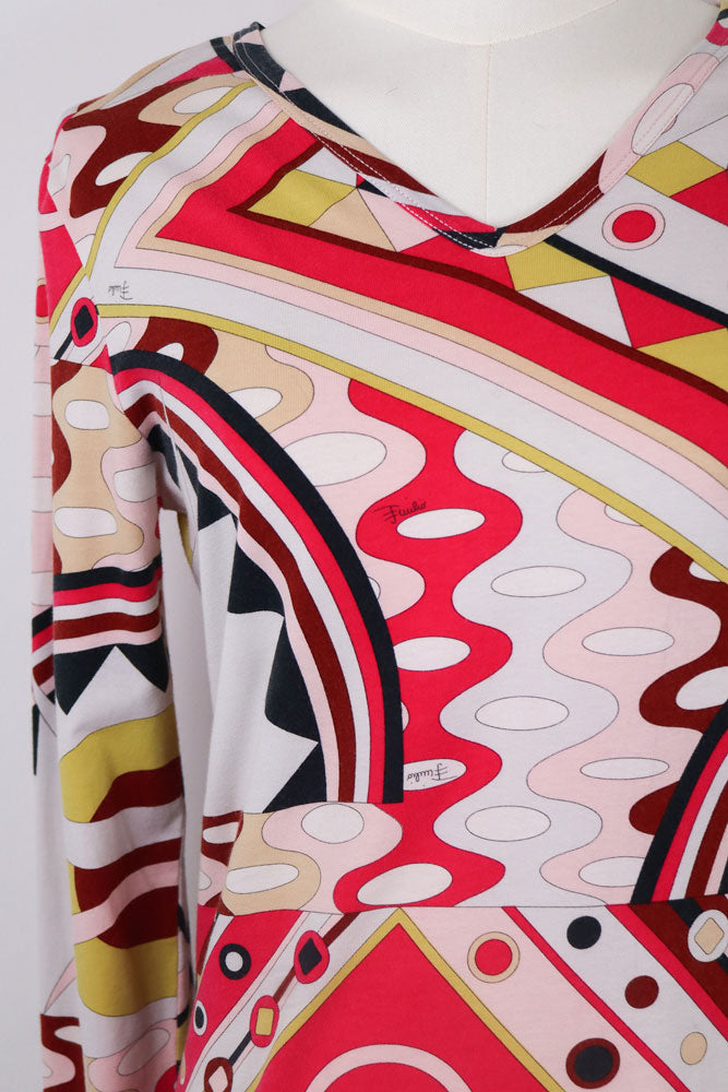 Emilio Pucci Red Abstract Print Long Sleeve Top – M