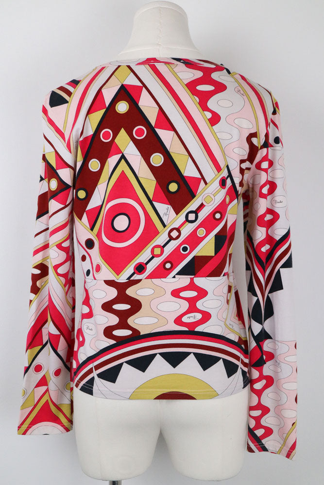 Emilio Pucci Red Abstract Print Long Sleeve Top – M