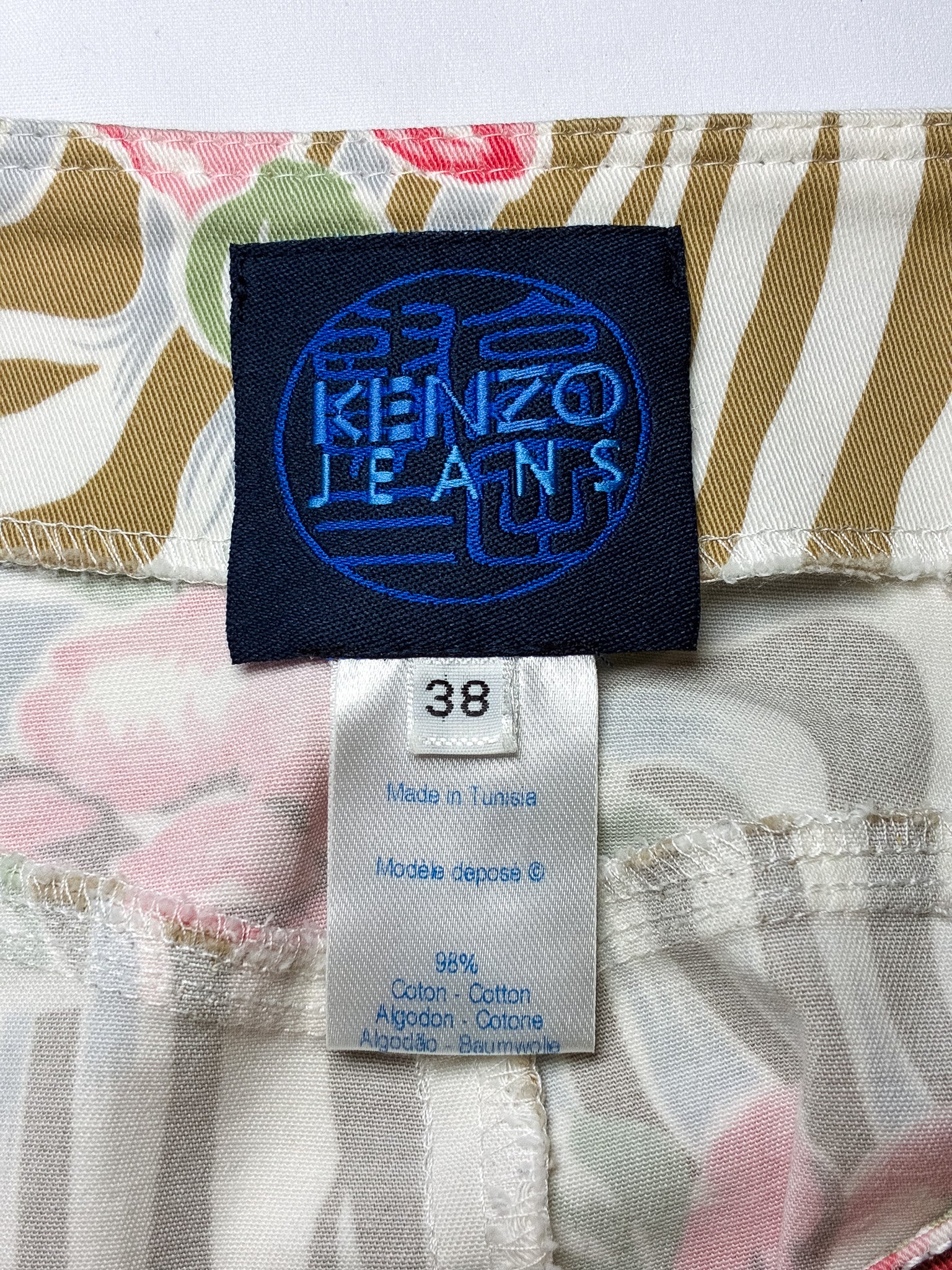 Kenzo Jeans 2000s Tan Zebra Floral Print Pencil Skirt - M