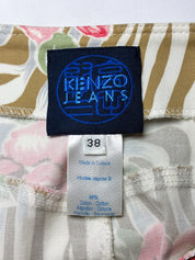 Kenzo Jeans 2000s Tan Zebra Floral Print Pencil Skirt - M