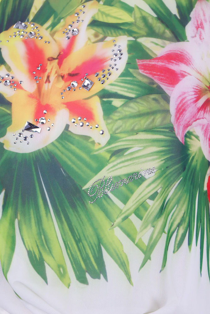 Blumarine 2000s Tropical Print Rhinestone Blouson Top – S