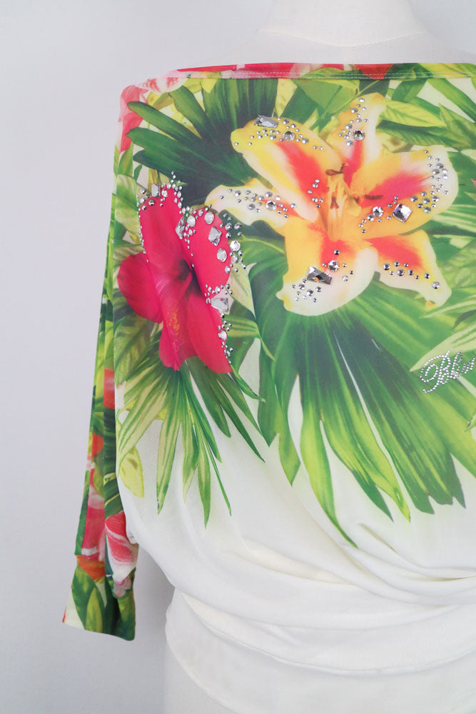 Blumarine 2000s Tropical Print Rhinestone Blouson Top – S