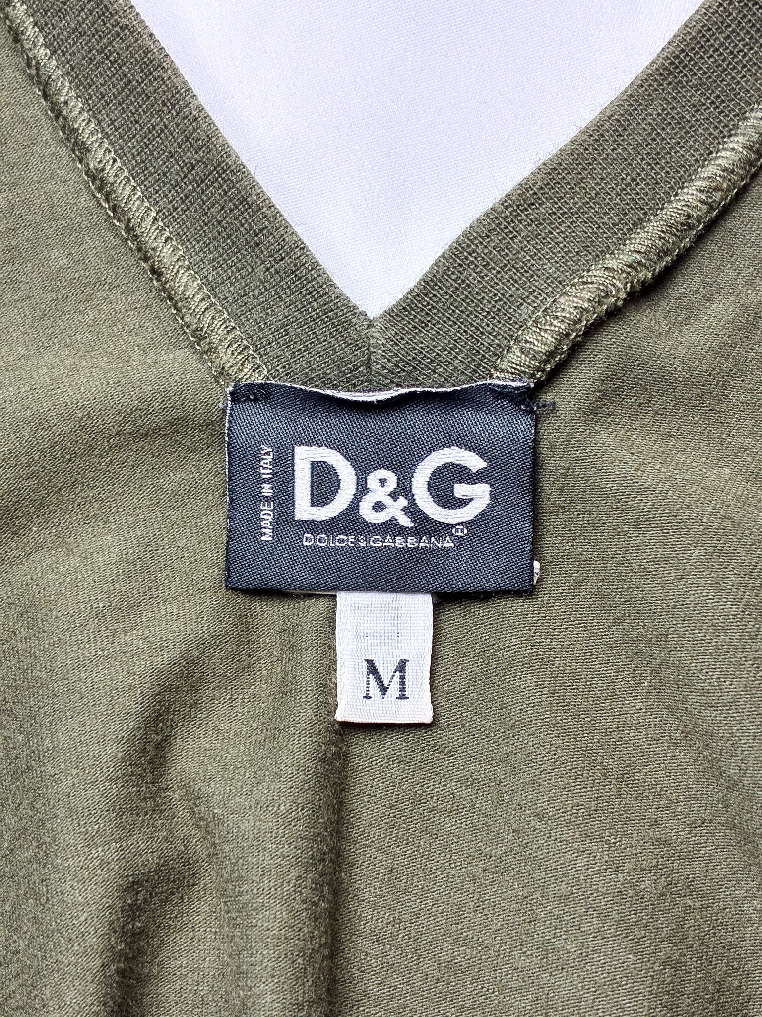 Dolce & Gabbana 2000s Olive Green Gold Logo V-Neck Tank - S/M