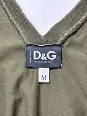 Dolce & Gabbana 2000s Olive Green Gold Logo V-Neck Tank - S/M