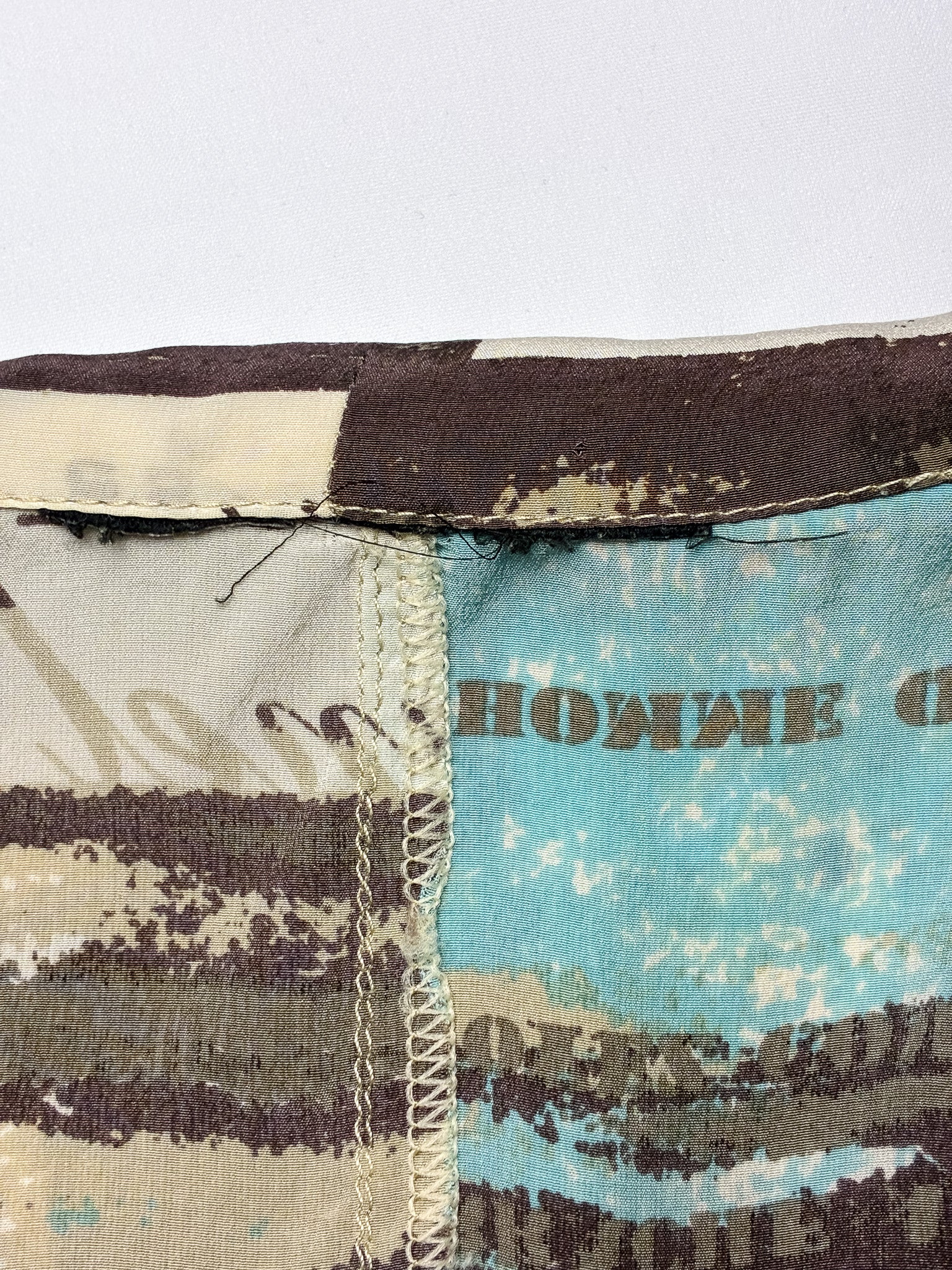 2000s Brown and Aqua Newsprint Print Hooded Top - S/M