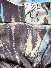 2000s Brown and Aqua Newsprint Print Hooded Top - S/M